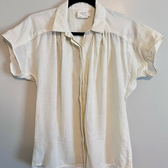 Taylor Tall Drop Shoulder Shirt Textured Grid Cotton Cream, Size 8 Tall - Picture 4 of 6